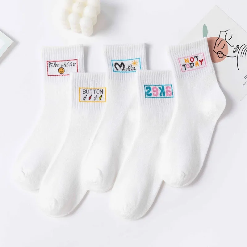 5 Pairs Of Warm Casual Printed Socks For Women