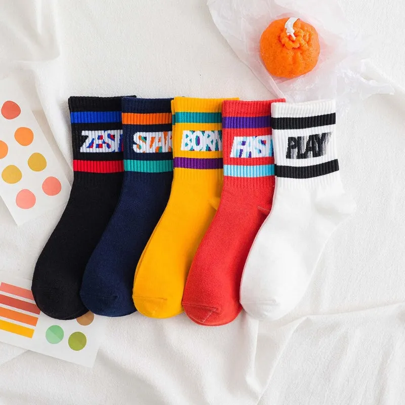 5 Pairs Of Warm Casual Printed Socks For Women