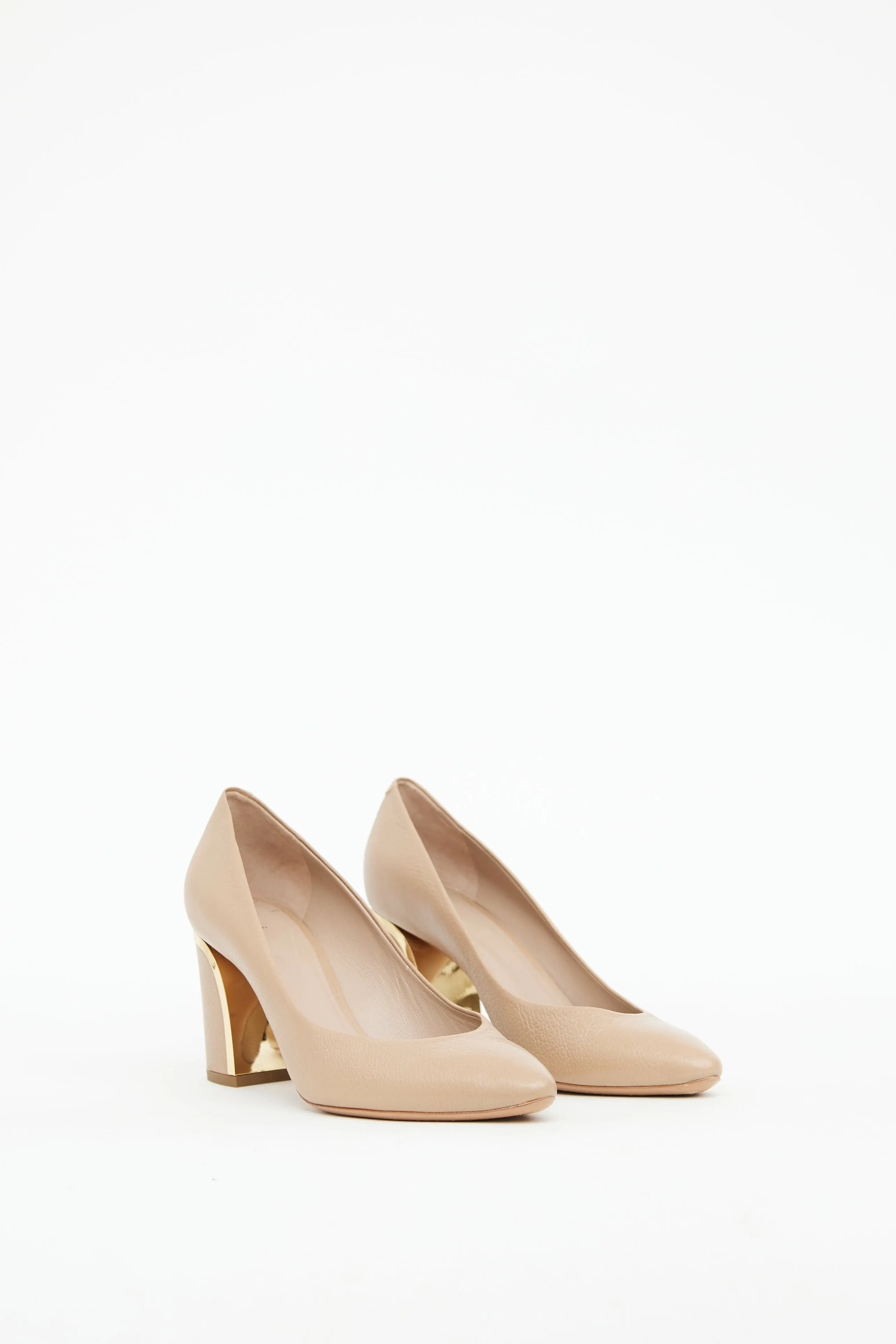 Beige Grained Leather Becky Pump
