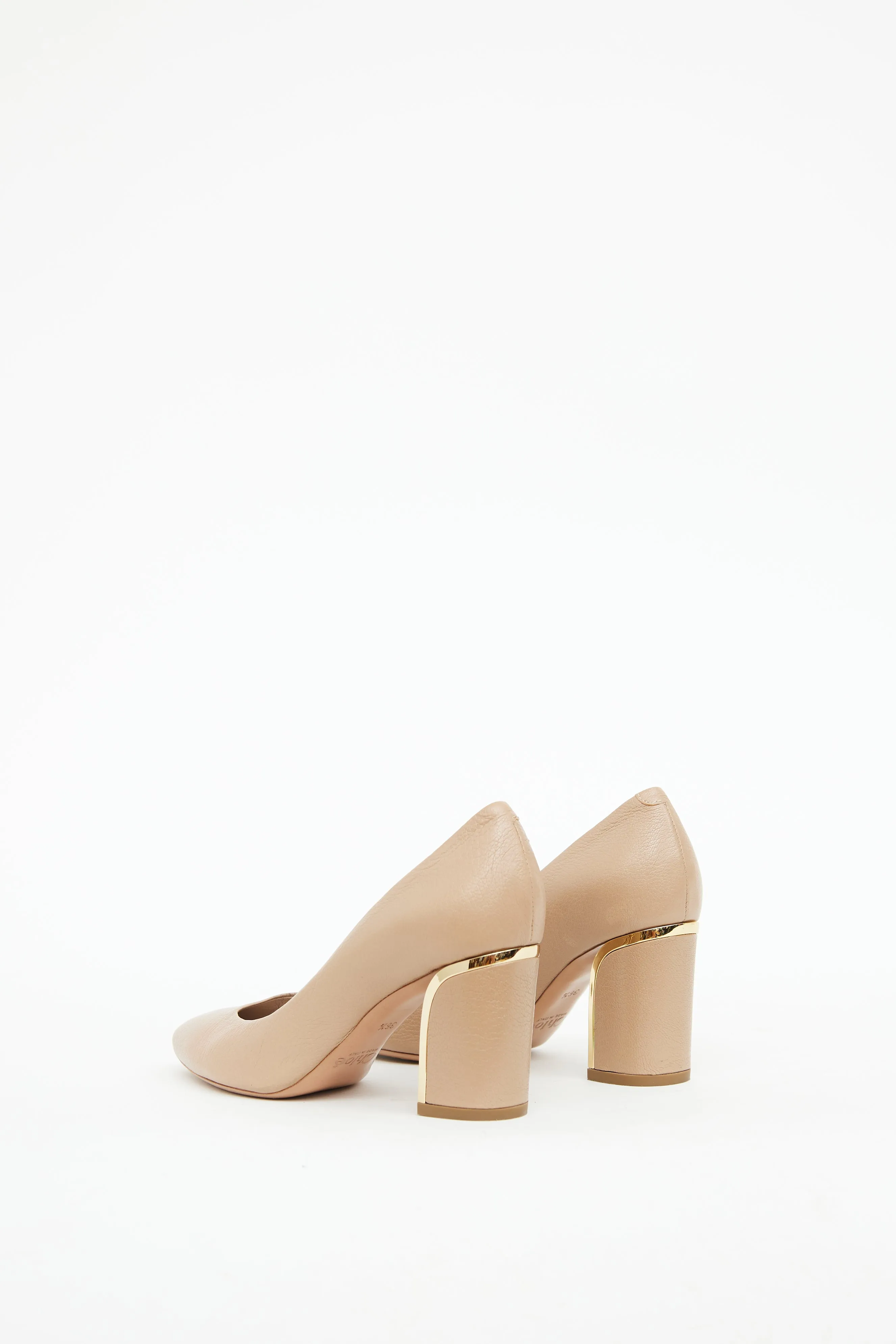 Beige Grained Leather Becky Pump
