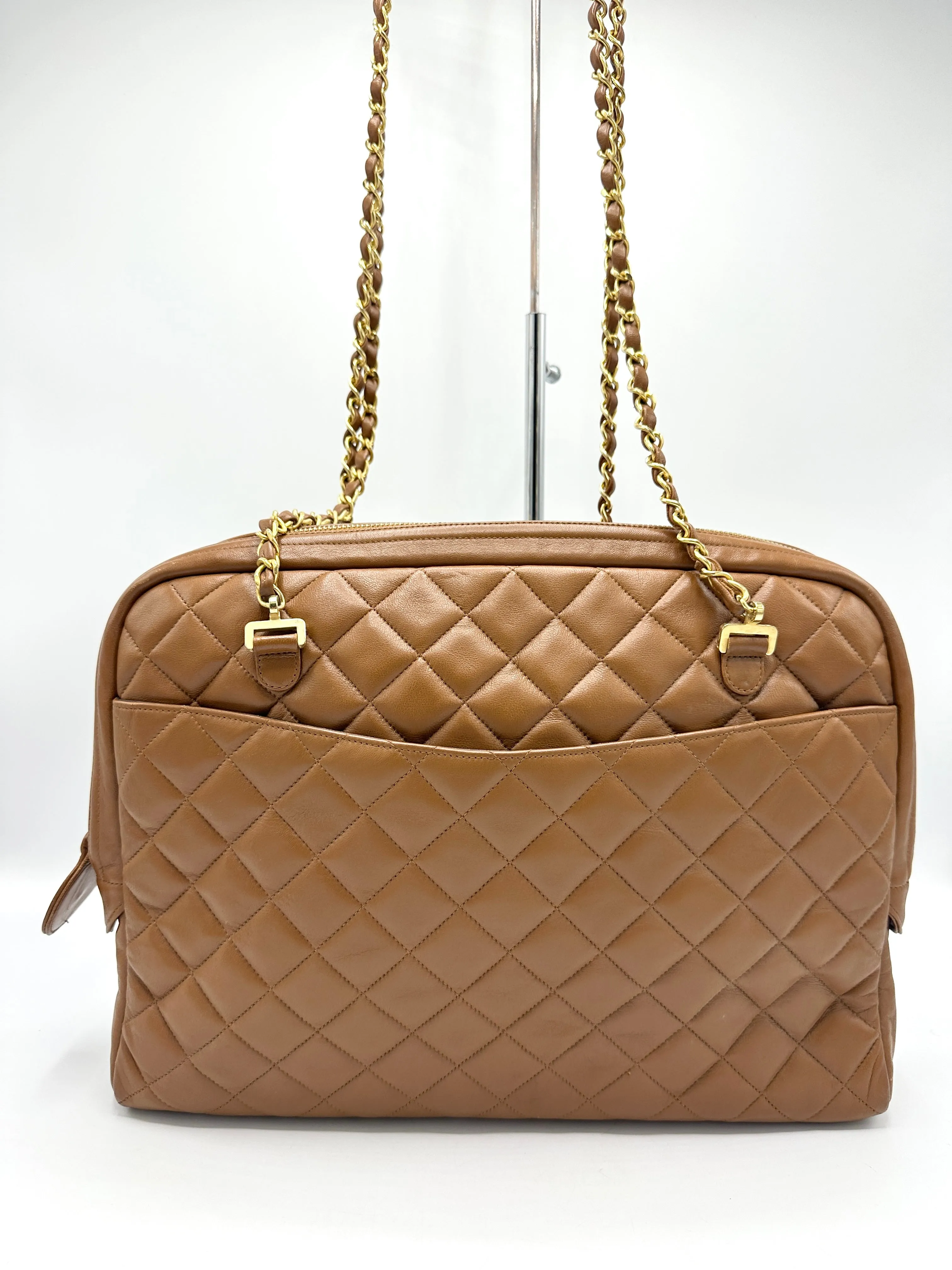 Caramel Brown Quilted Chain Business Bag