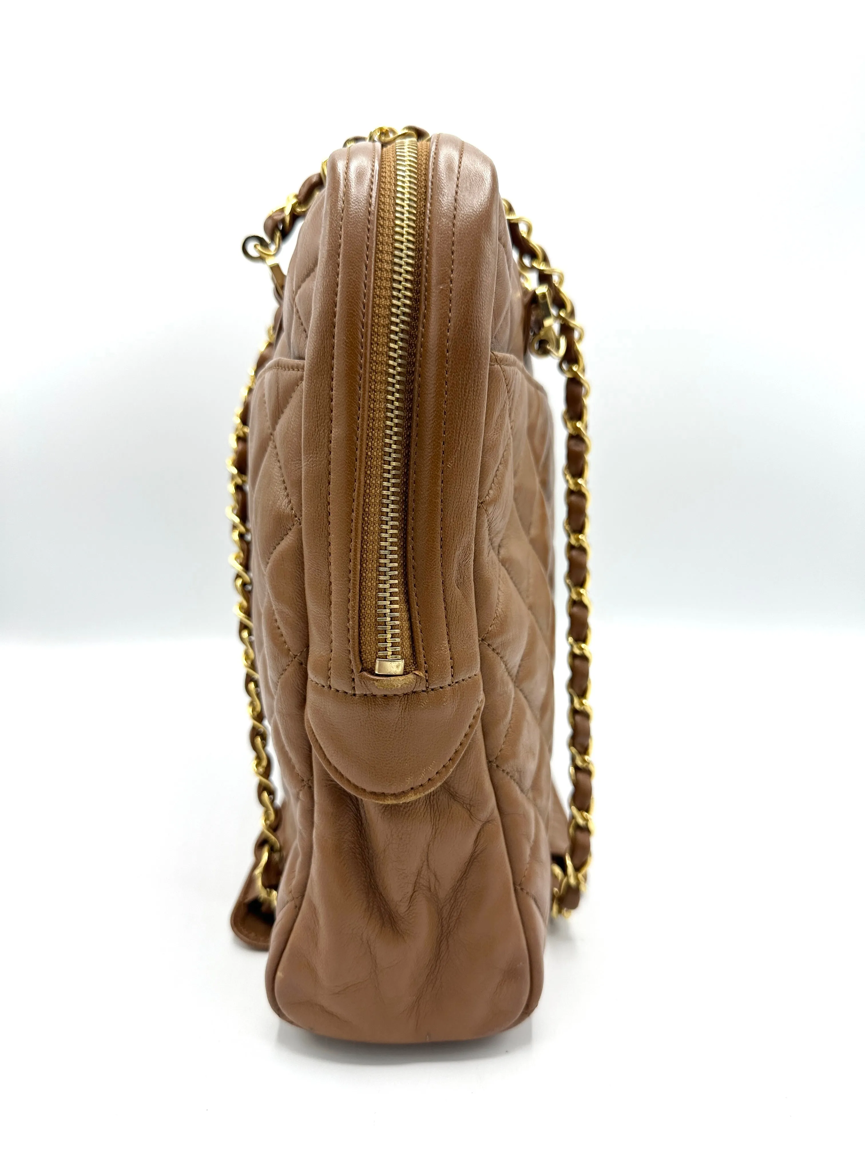 Caramel Brown Quilted Chain Business Bag