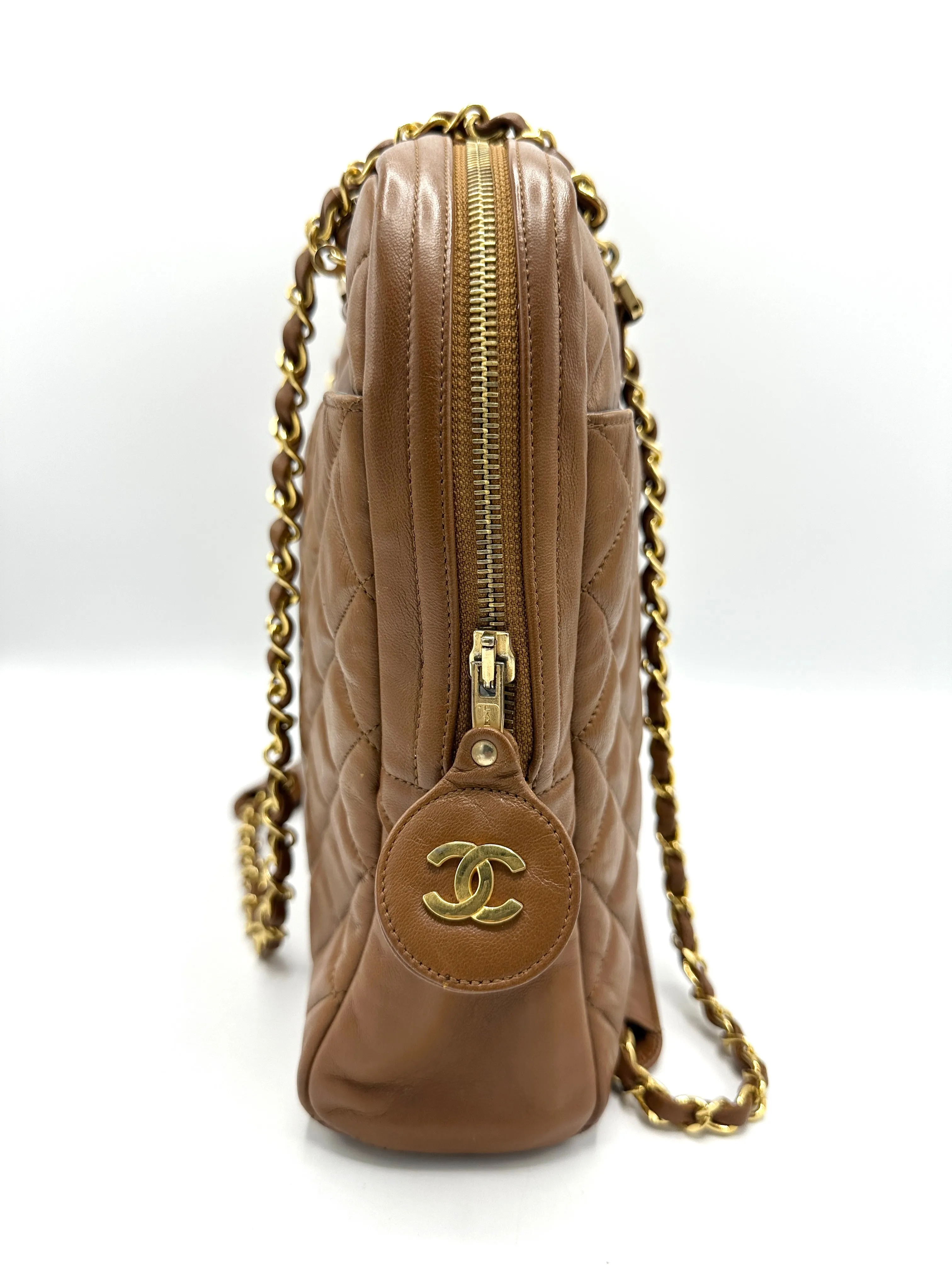 Caramel Brown Quilted Chain Business Bag