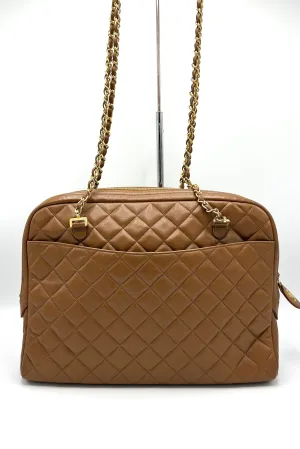 Caramel Brown Quilted Chain Business Bag