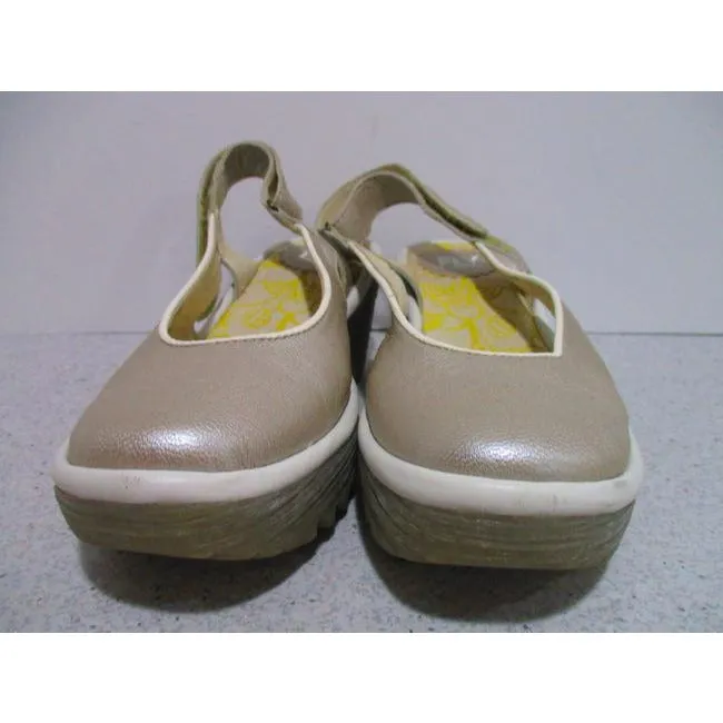 Fly London Silver Gray Pebbled Platform Wedge Sandal Pumps Size Eu