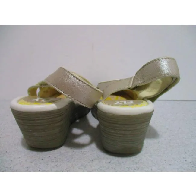 Fly London Silver Gray Pebbled Platform Wedge Sandal Pumps Size Eu