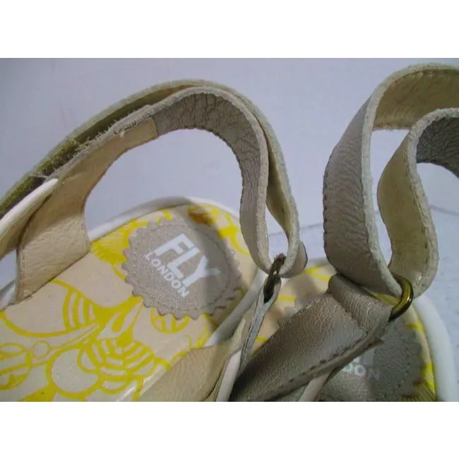Fly London Silver Gray Pebbled Platform Wedge Sandal Pumps Size Eu