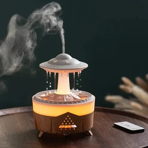 Mushroom Humidifier with Raining Cloud Lamp Aromatherapy - Colorful Raindrop Light Essential Oil Diffuser