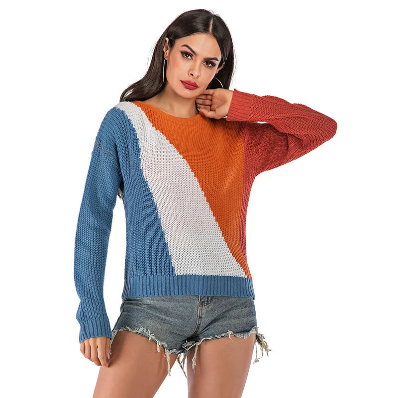 PEOPLETERRITORY   women's clothing New autumn and winter sweater loose cardigan contrasting colors women wearing long-sleeved knitted sweaters on both sides