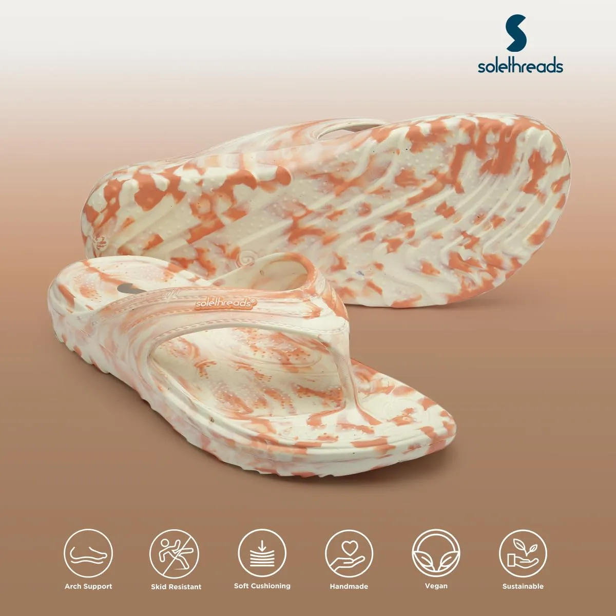 SOLETHREADS ORTHO ELITE MARBLE L | Durable | Sturdy | Light | Comfortable | Shock Absorbent | Slippers | Flip Flops for Women | PEACH | 6UK