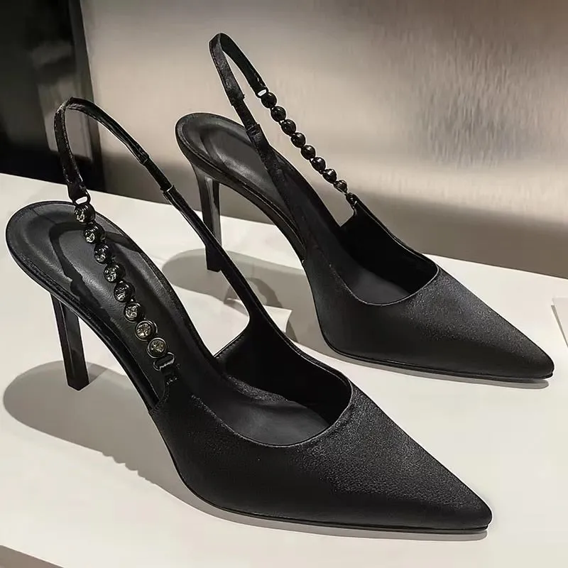 Women Shiny High Heels Slingback Silver Pumps Metallic Crystal Sandals Party Dress Shoes - WSHP50053