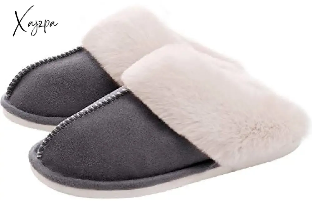 Xajzpa - Men Winter New Cotton Slippers Outdoor Fashion Warm Indoor Bedroom Cotton Plush Shoes Fleece Fluffy Couple Memory