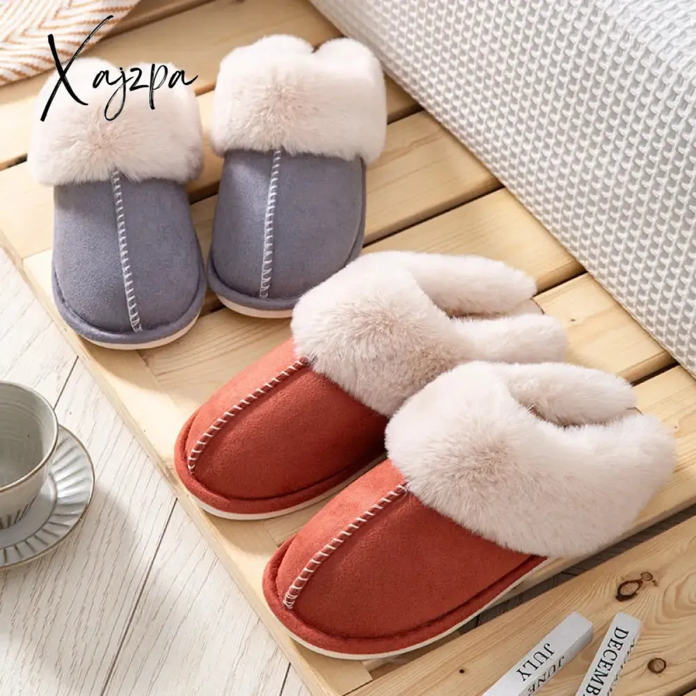 Xajzpa - Men Winter New Cotton Slippers Outdoor Fashion Warm Indoor Bedroom Cotton Plush Shoes Fleece Fluffy Couple Memory