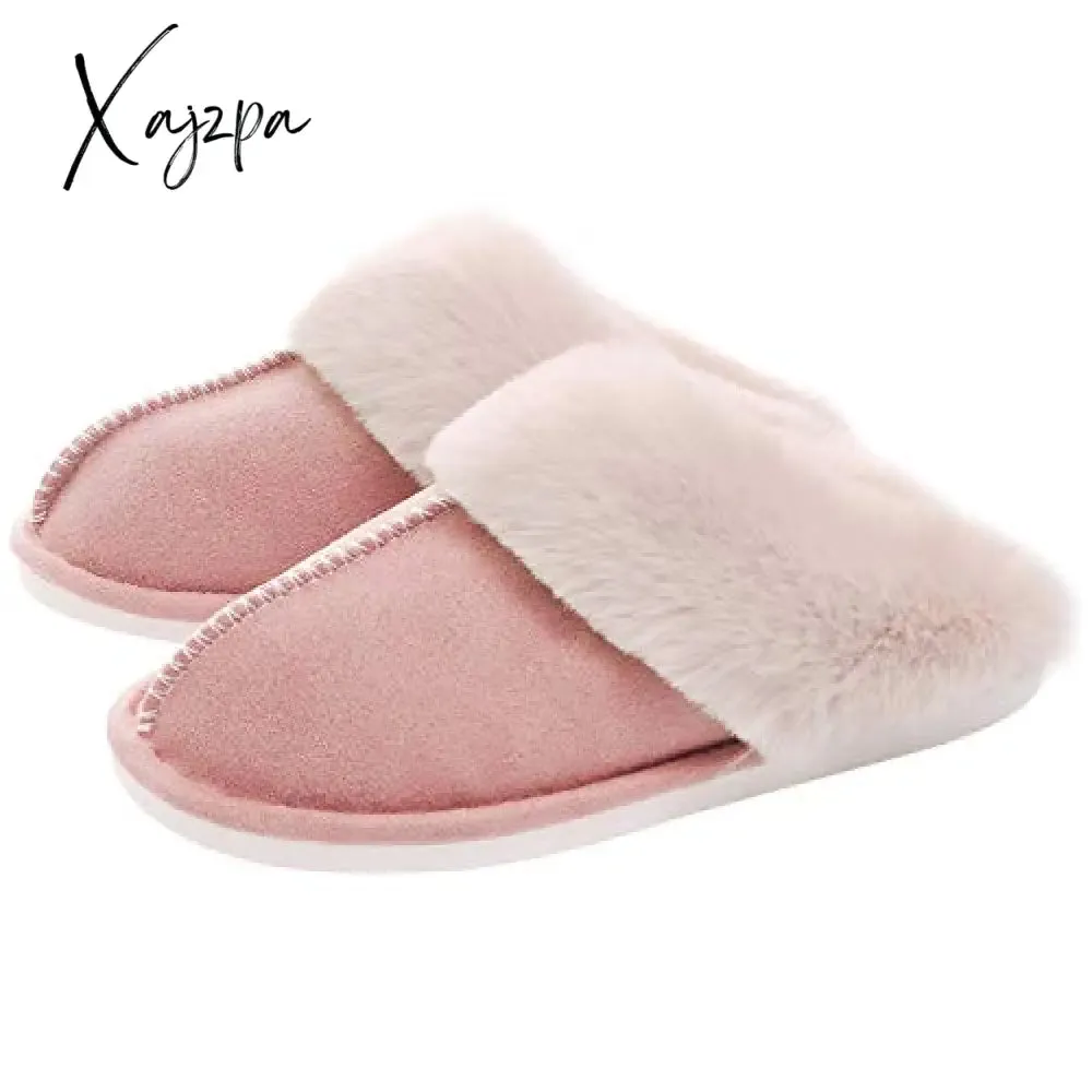 Xajzpa - Men Winter New Cotton Slippers Outdoor Fashion Warm Indoor Bedroom Cotton Plush Shoes Fleece Fluffy Couple Memory