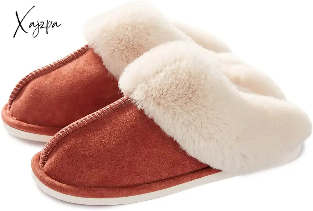 Xajzpa - Men Winter New Cotton Slippers Outdoor Fashion Warm Indoor Bedroom Cotton Plush Shoes Fleece Fluffy Couple Memory