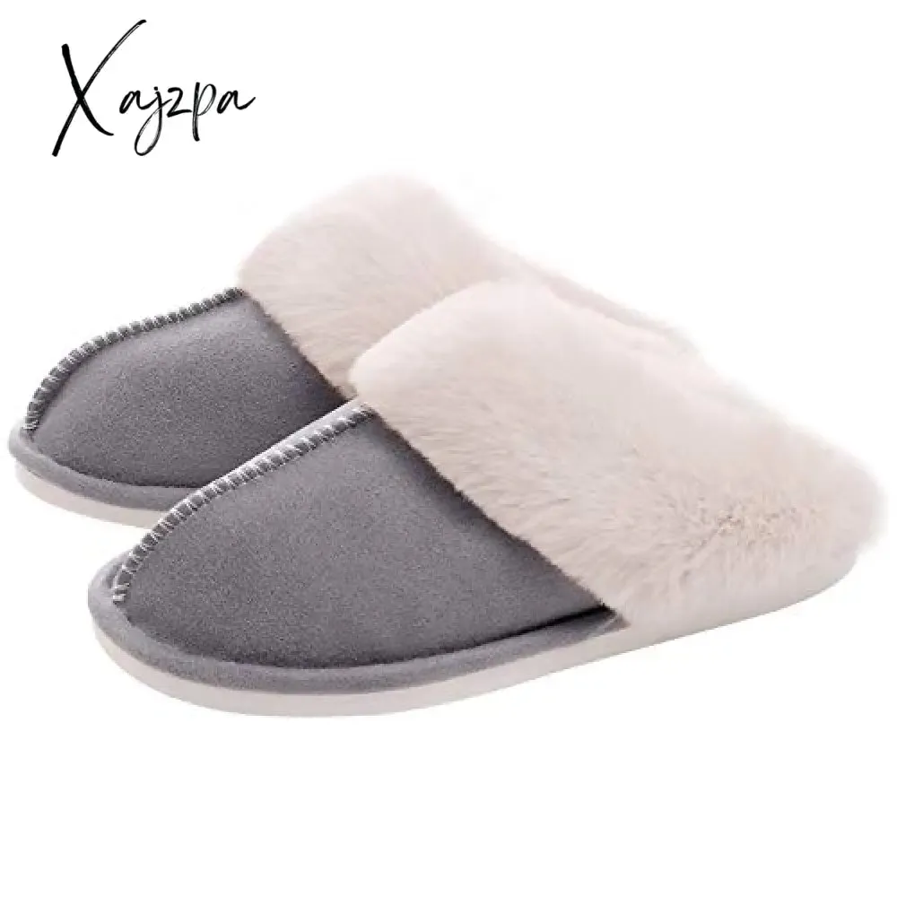 Xajzpa - Men Winter New Cotton Slippers Outdoor Fashion Warm Indoor Bedroom Cotton Plush Shoes Fleece Fluffy Couple Memory