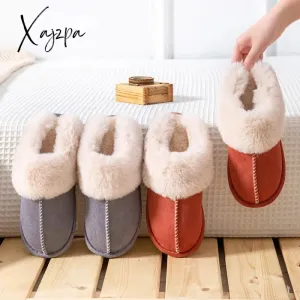 Xajzpa - Men Winter New Cotton Slippers Outdoor Fashion Warm Indoor Bedroom Cotton Plush Shoes Fleece Fluffy Couple Memory
