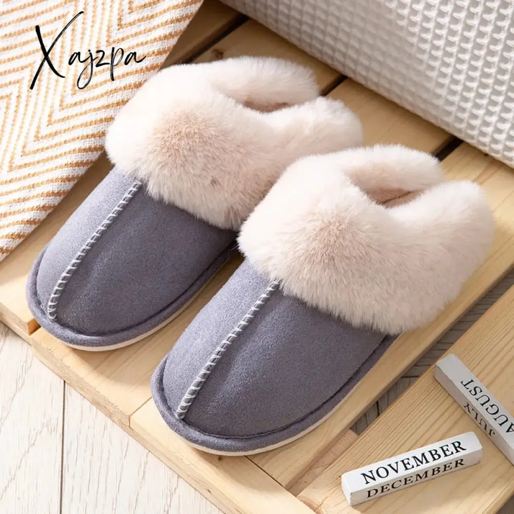 Xajzpa - Men Winter New Cotton Slippers Outdoor Fashion Warm Indoor Bedroom Cotton Plush Shoes Fleece Fluffy Couple Memory