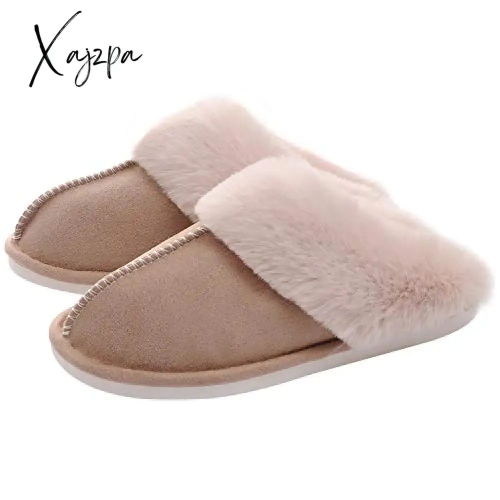 Xajzpa - Men Winter New Cotton Slippers Outdoor Fashion Warm Indoor Bedroom Cotton Plush Shoes Fleece Fluffy Couple Memory